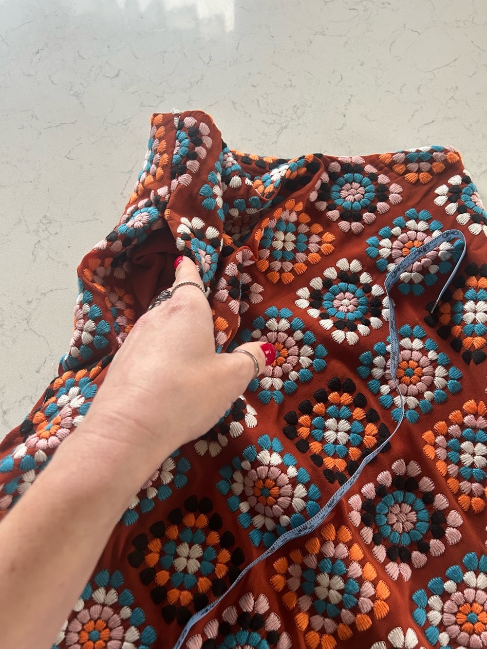 Anthropologie Rust & Boho Tile Embroidered Granny Square Midi Skirt - Picture 10 of 11